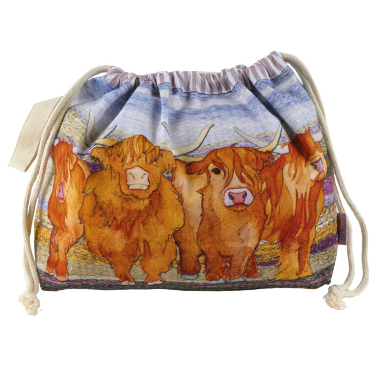 Highland Cows - Drawstring Project Bag - Emma Ball - Duttons For Buttons